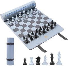DN DECONATION roll-up chess board in blue leather for travel play