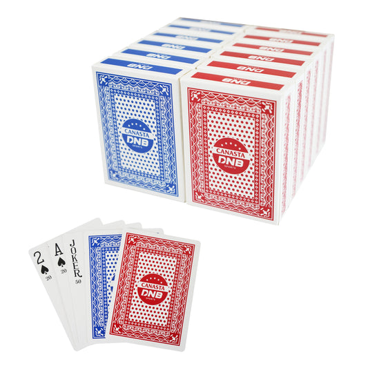 DNB SPORTS canasta blue deck front with visible point values for quick scoring.