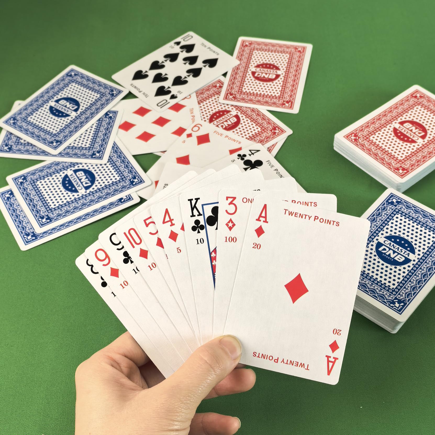 DNB SPORTS canasta twelve-deck set ready for versatile gatherings.