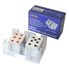 DNB Sports revolving card tray front view holds six decks for Canasta.