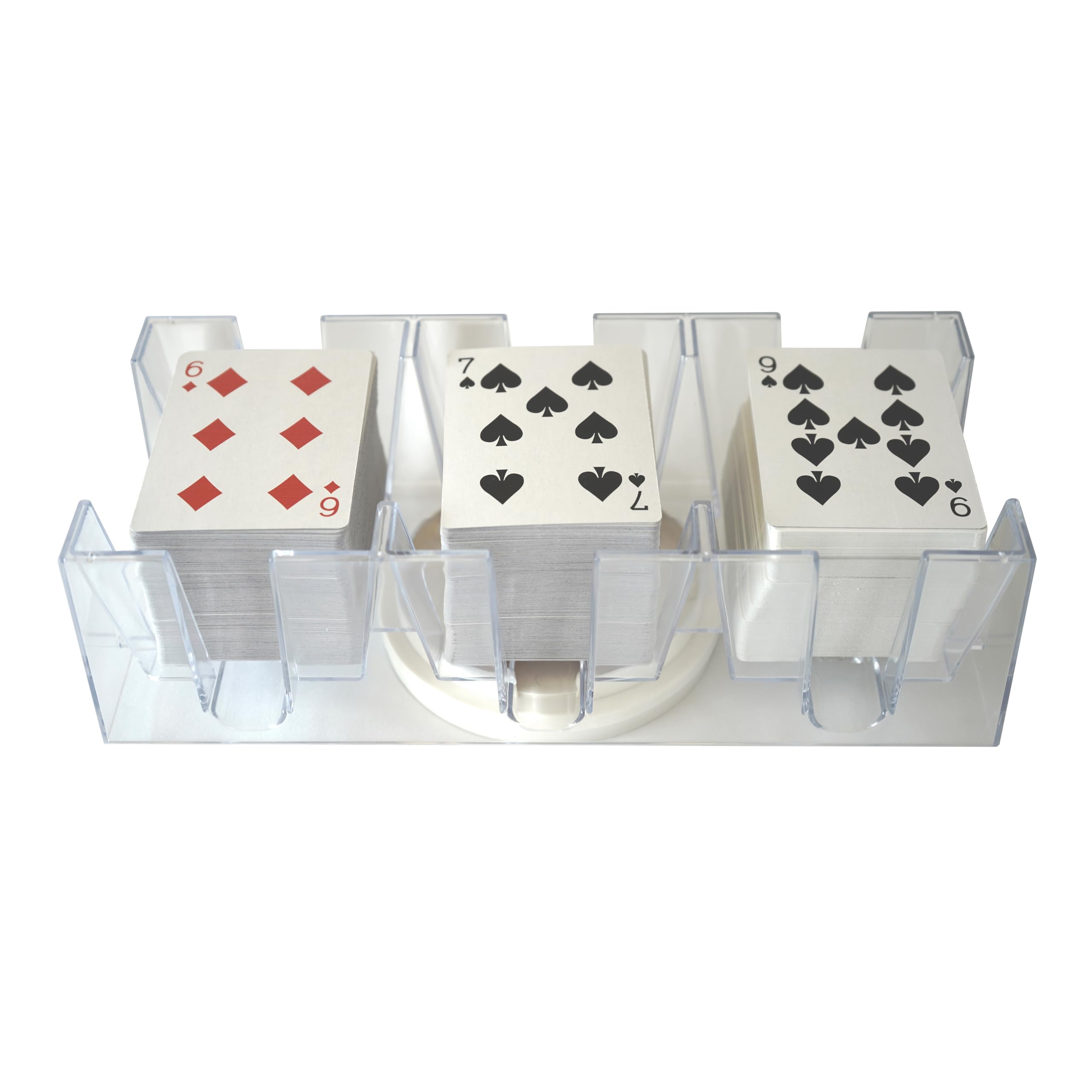 DNB Sports revolving card tray side-angle view enabling effortless reach to draw and discard piles