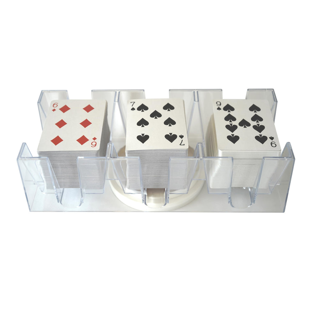 DNB Sports revolving card tray side-angle view enabling effortless reach to draw and discard piles