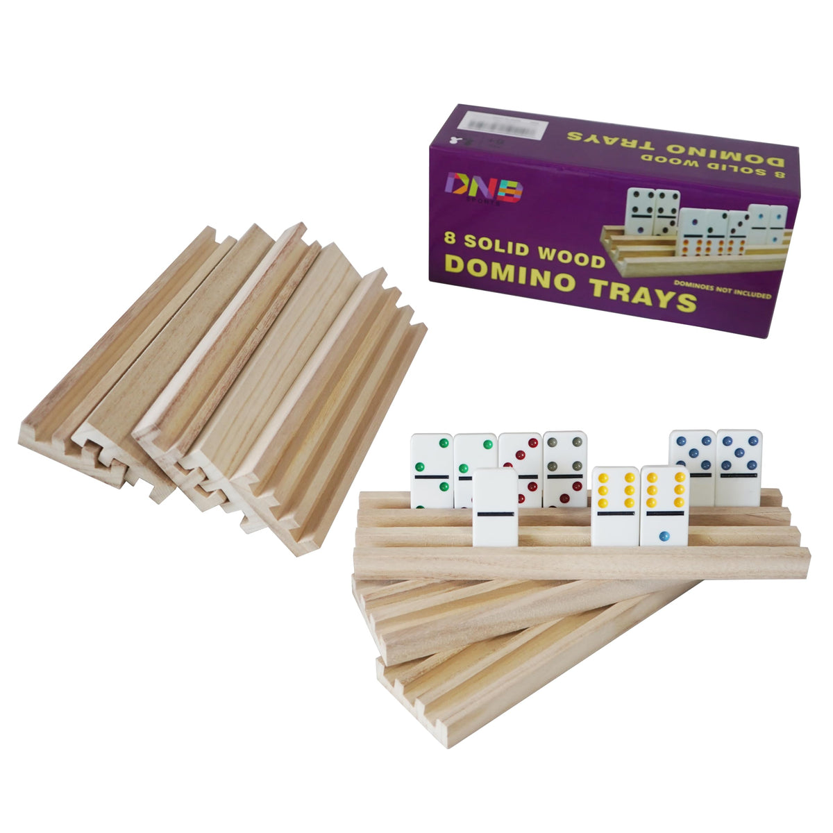 DNB Sports wooden domino rack front view with three slots for organized play