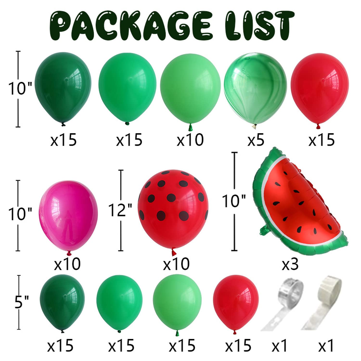 DNBOD Watermelon latex balloons in 5-10 inch sizes for party decor.