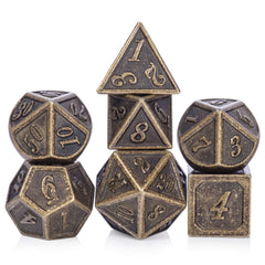DNDND Ancient Design brass D4 dice close-up for precise RPG rolls