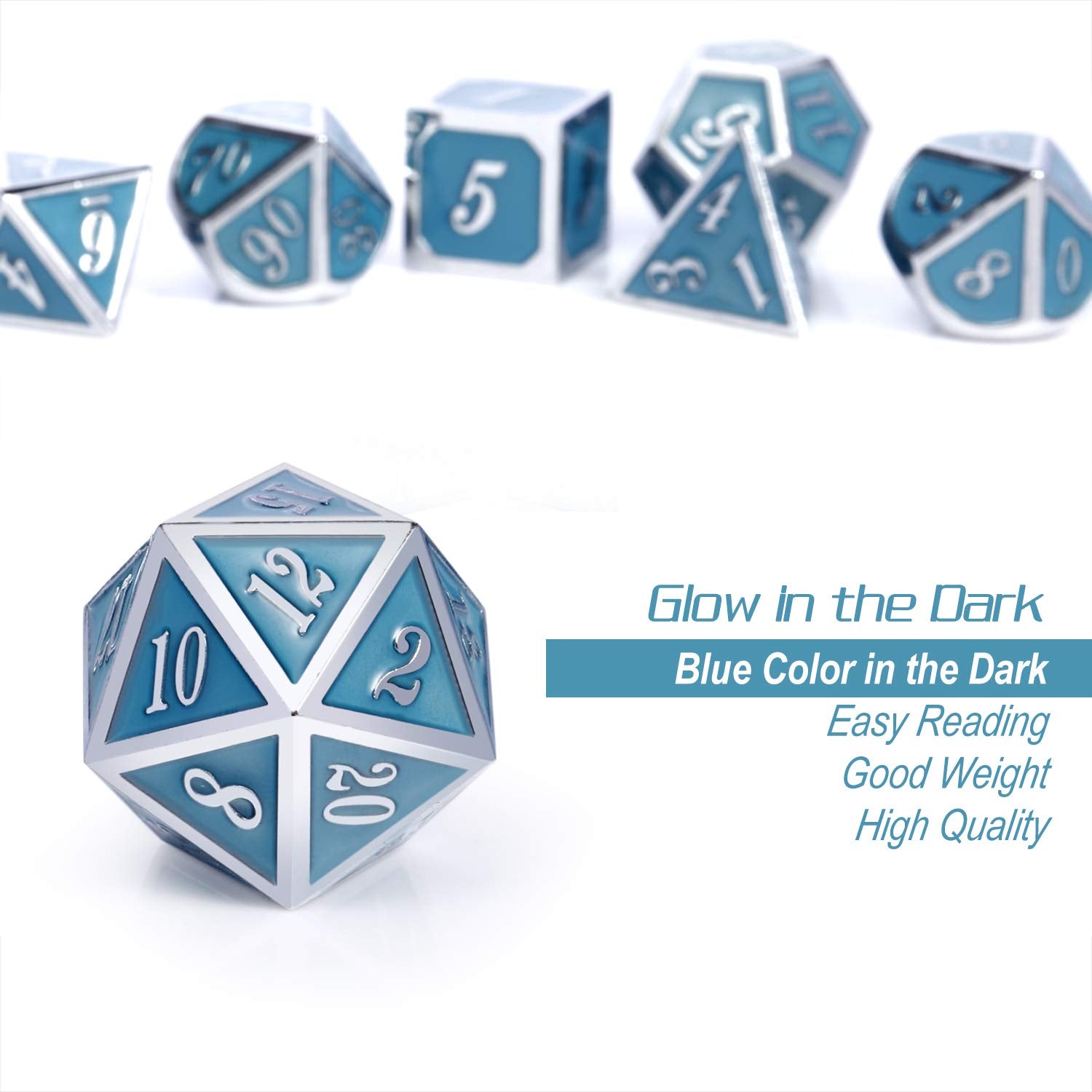DNDND blue glow D10 die designed for smooth readability.