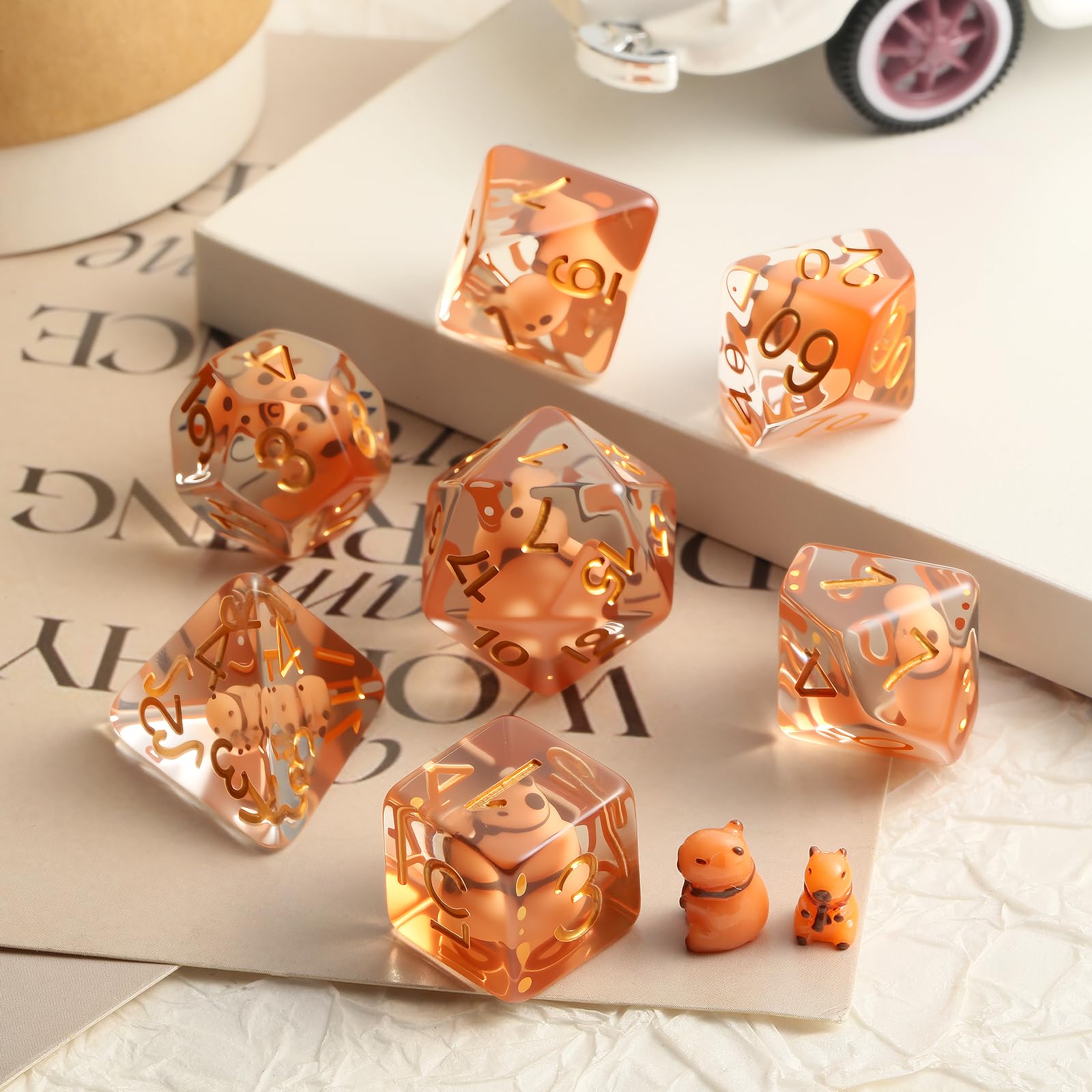 DNDND Capybara D6 inside dice featuring bold gold numerals for easy rolls.