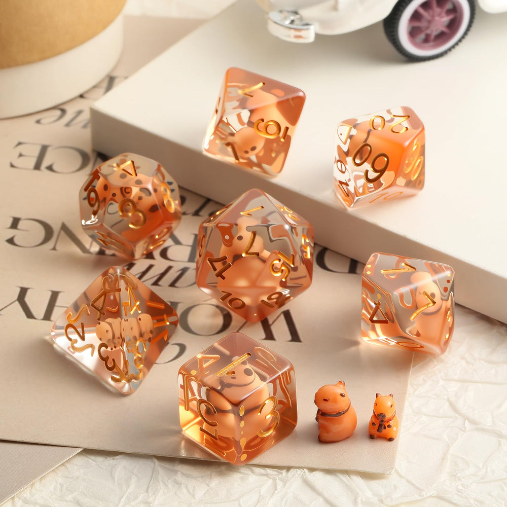 DNDND Capybara D6 inside dice featuring bold gold numerals for easy rolls.