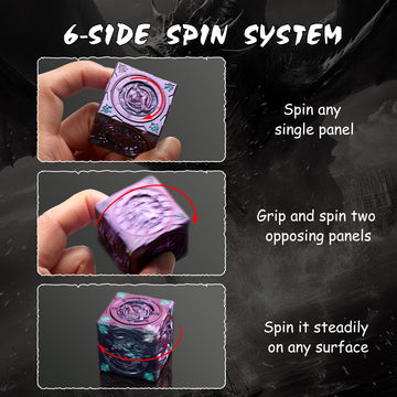 DNDND Couatl face detail on the spinner cube for fantasy aesthetics