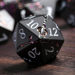 DNDND seven-piece flower metal dice with gift case and foam liner for gifting and storage.