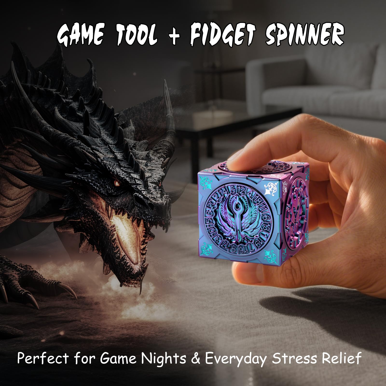 DNDND Gynosphinx face detail on the spinner cube for collector appeal