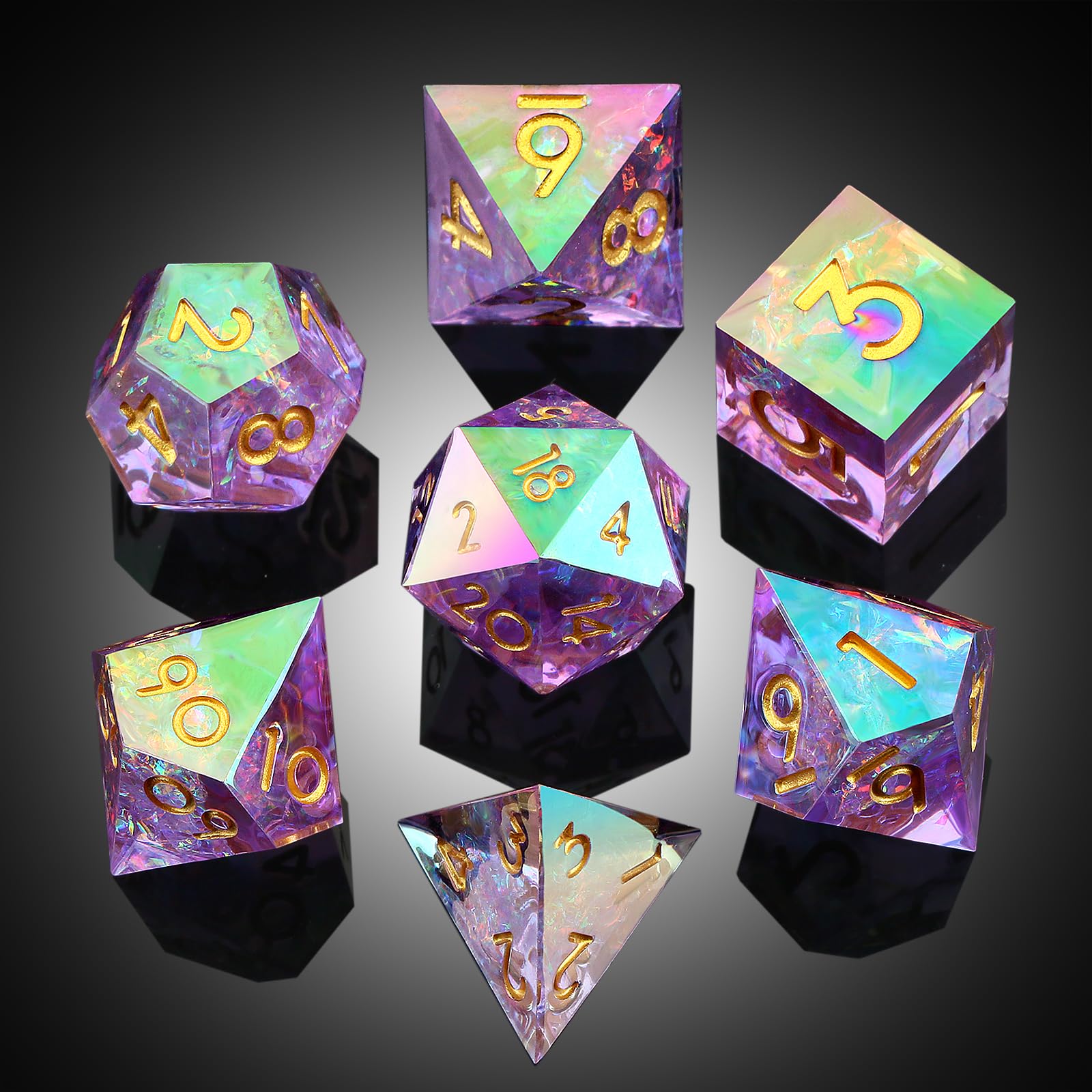 DNDND lilac iridescent sharp D12 dice with gift case