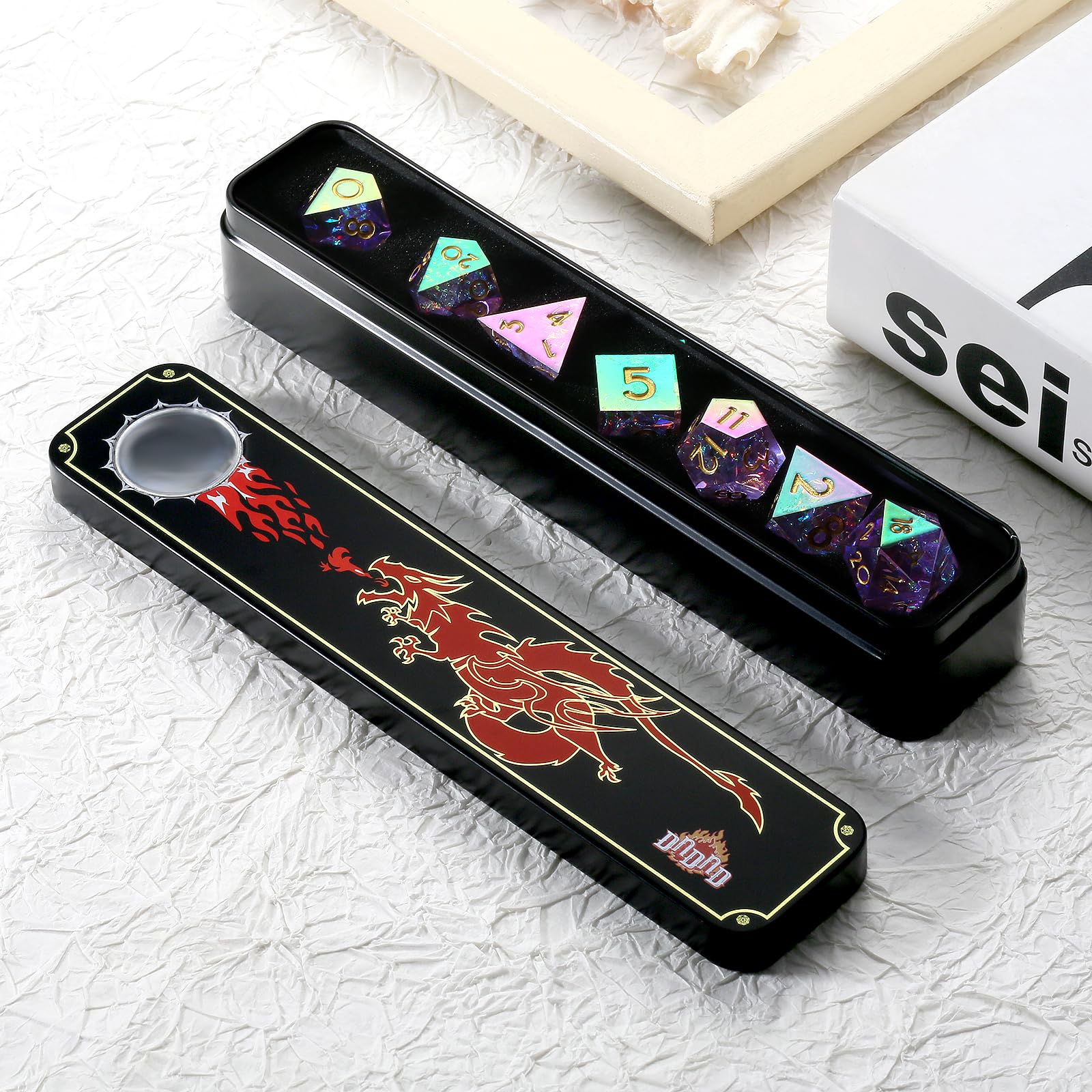 DNDND iridescent lilac sharp D% dice for percentile rolls