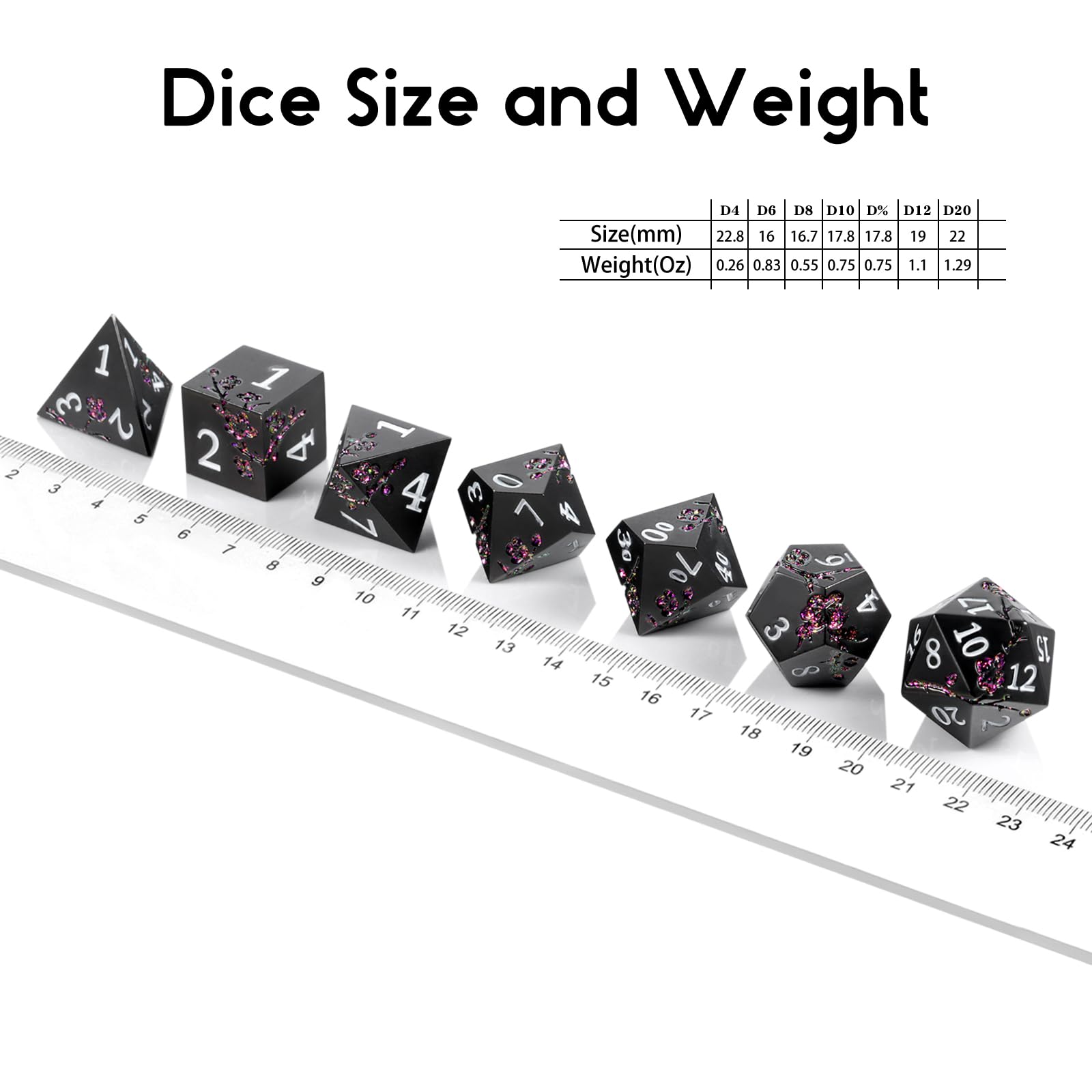 DNDND matte black dice with glitter accents stand out on the table for RPG sessions.