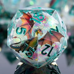 DNDND Shinny Liquid Core D4 dice with aqua core for crisp, quick rolls.