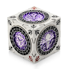 DNDND spinner dice cube in silver-purple finish for dramatic on-table ambiance.