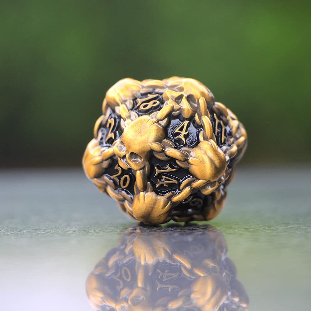 DNDWoW gold-on-black numbers on skull D20 for easy readability.