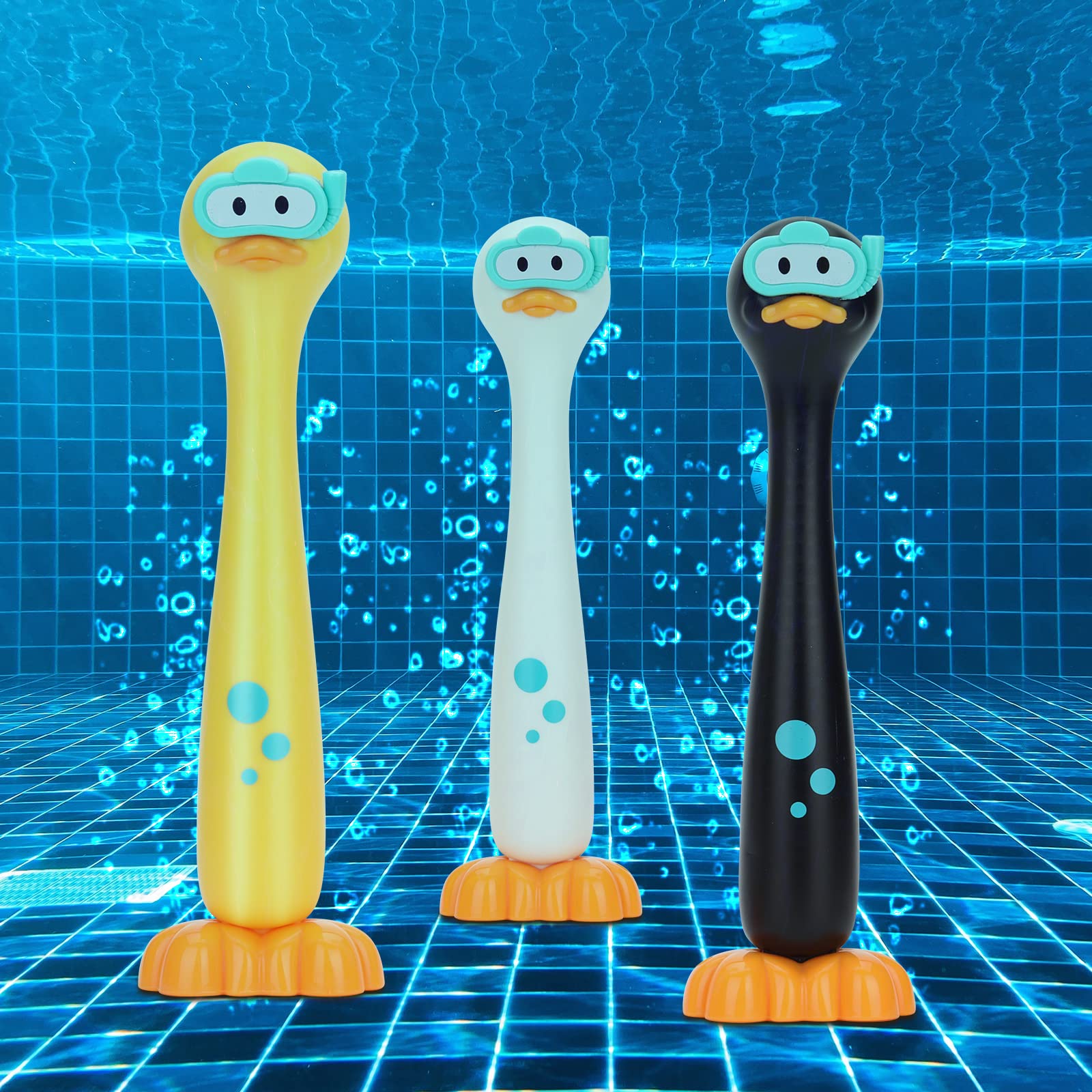 DOADW diving ducks 3-pack in black, white, and yellow for fun pool play.