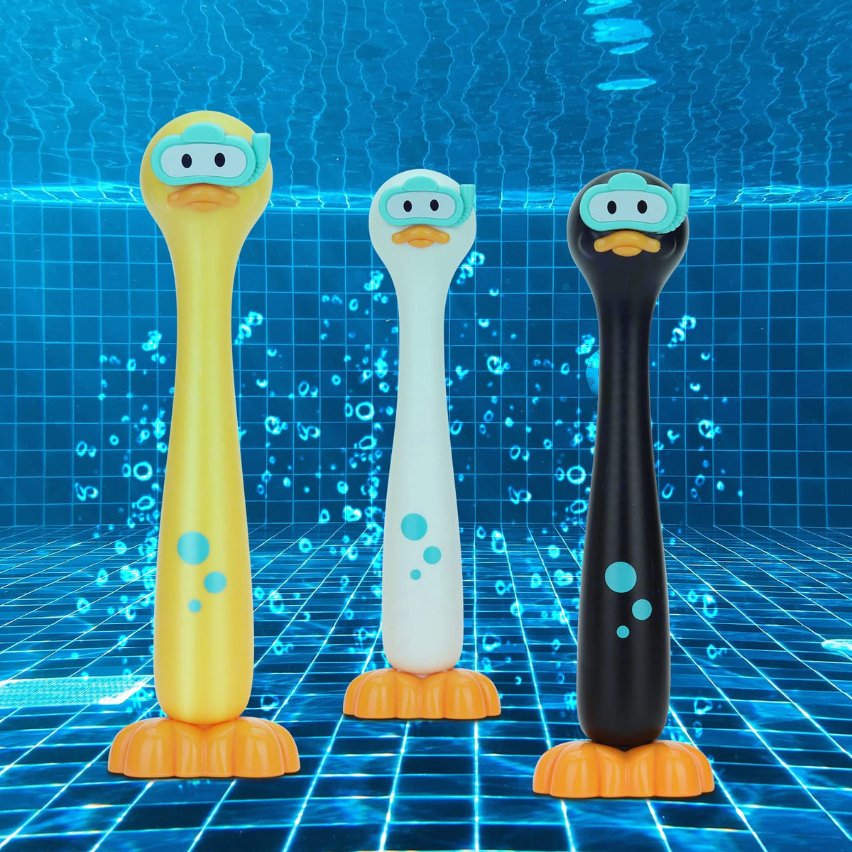 DOADW diving ducks 3-pack in black, white, and yellow for fun pool play.