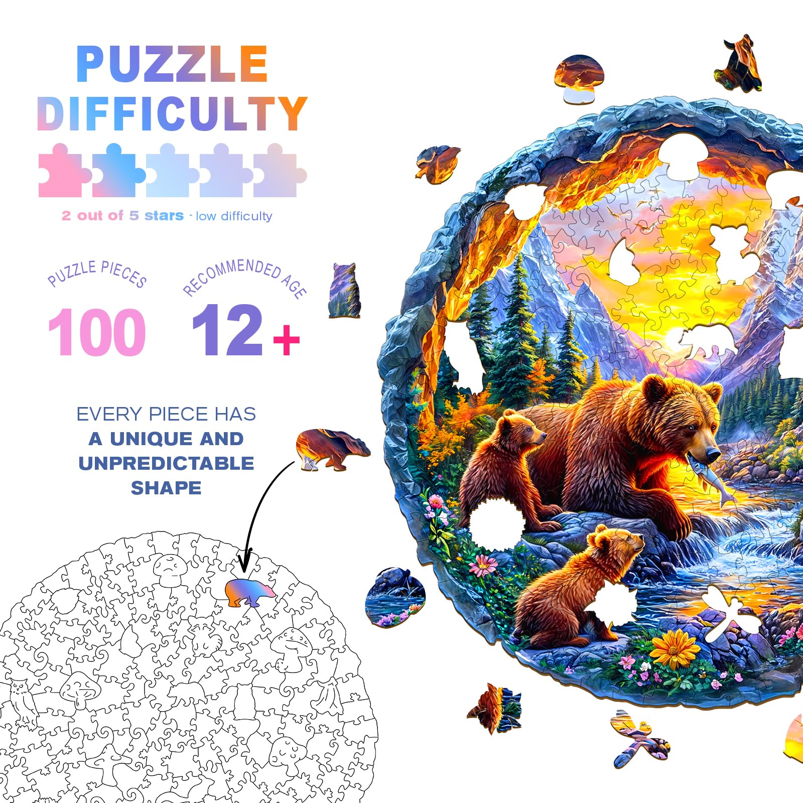 DOCRAGI wooden puzzle pieces laser-cut for smooth edges and precise interlocking.