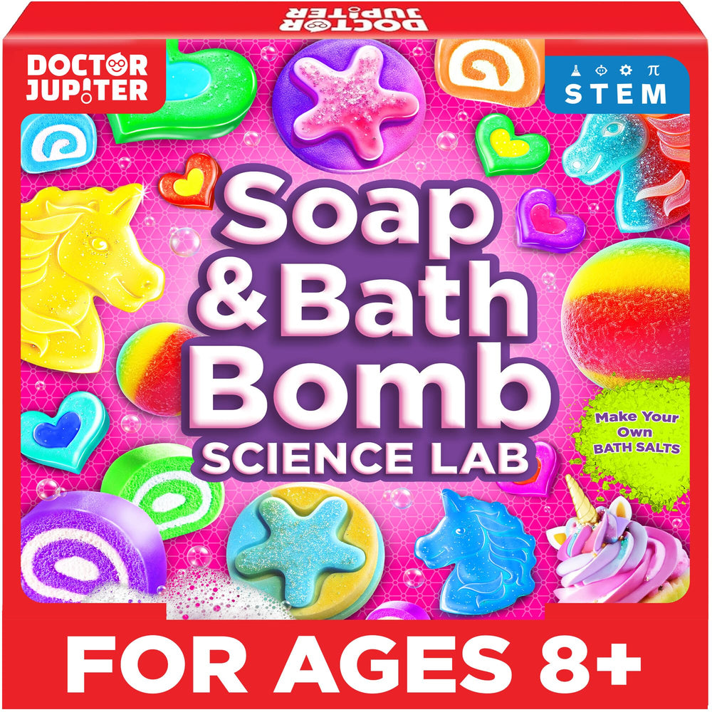 Doctor Jupiter soap and bath bomb lab kit cover, inspiring hands-on science fun during bath time.