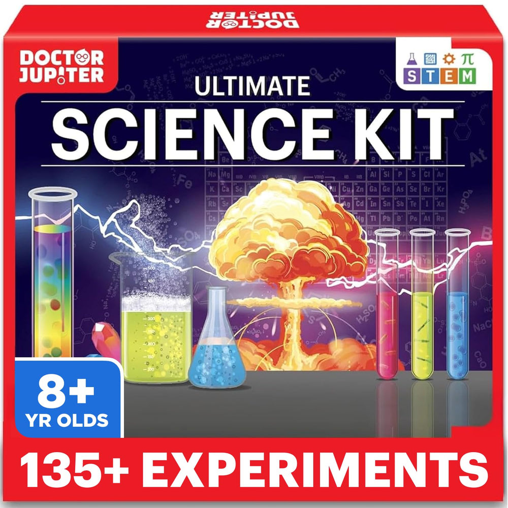 Doctor Jupiter Ultimate Science Kit box opened, revealing the full hands-on learning set.