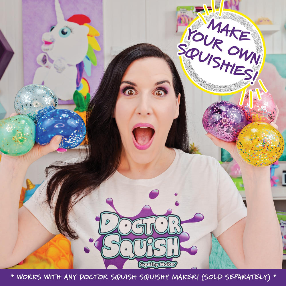 Refill contents laid out beside the Doctor Squish Squishy Maker.