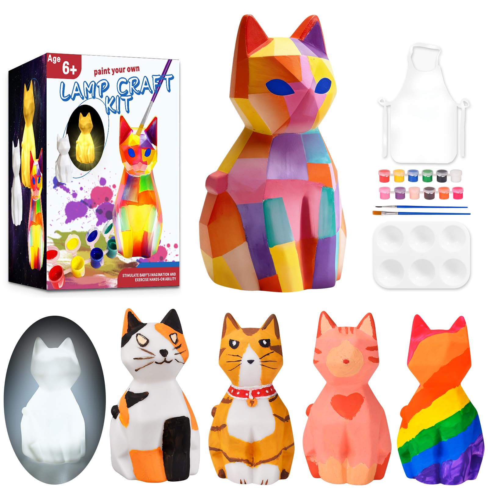 Docwouugo cat lamp craft kit: cat lamp component ready for vibrant painting.