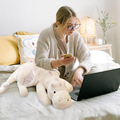 Dodhse Pterosaur plush in a kid's bed invites bedtime adventures.