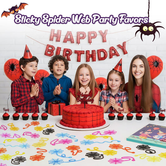 DODOLOL spider web sticky hands colorful assortment for Halloween decorations and treat fillers.