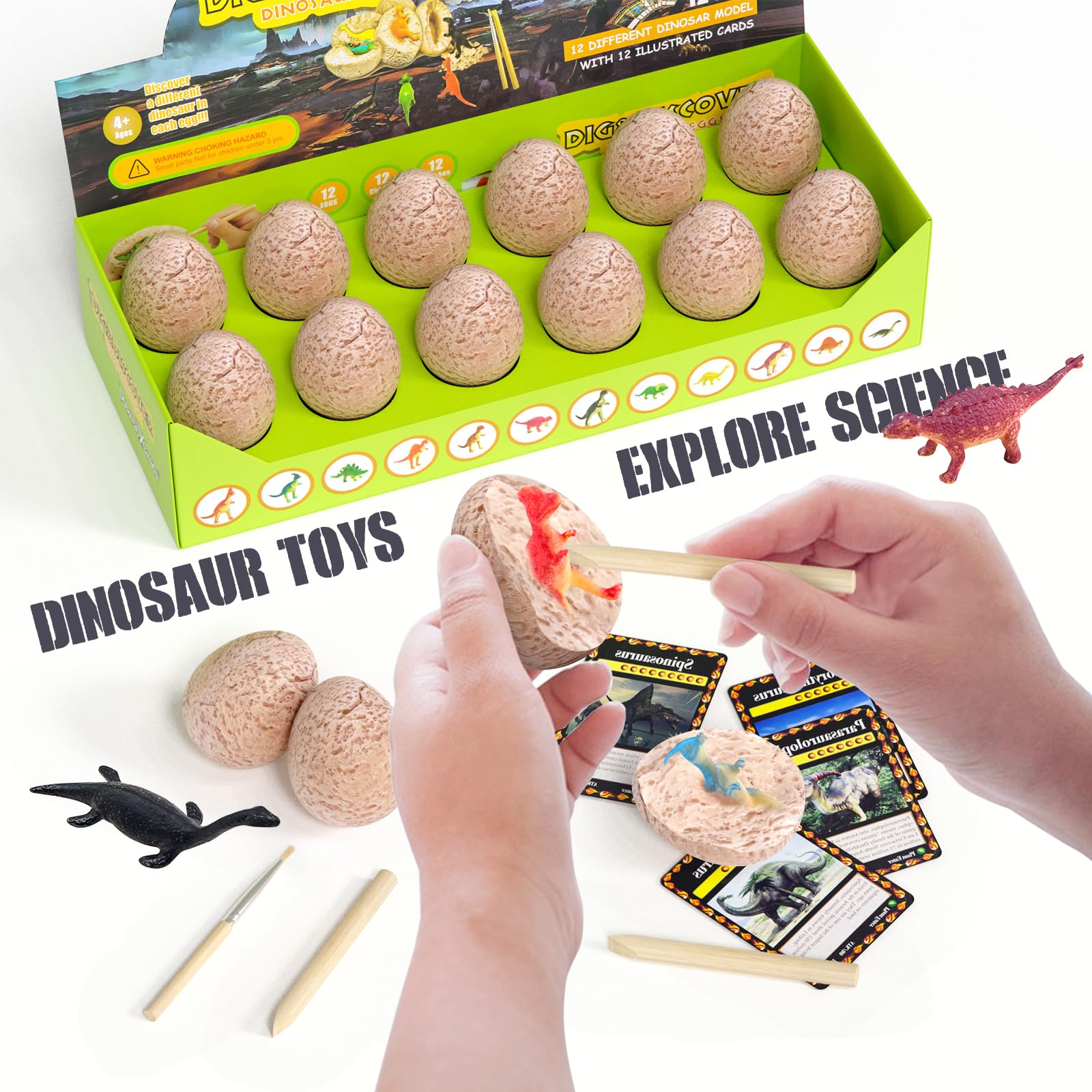 DoDoMagxanadu Dino Eggs opened with tools reveals a concealed dinosaur figure
