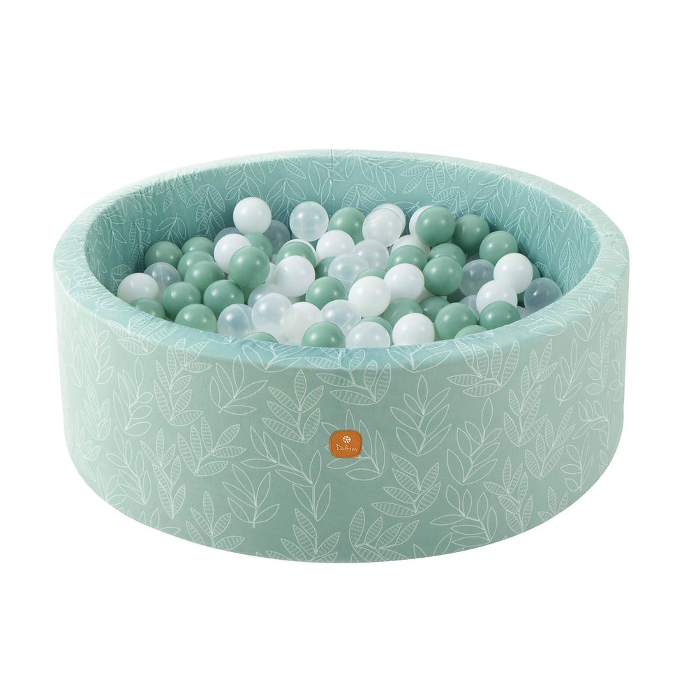 Dodozen foam ball pit in sage with round pool offering roomy toddler play space.