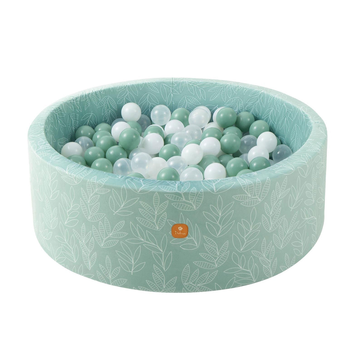 Dodozen foam ball pit in sage with round pool offering roomy toddler play space.