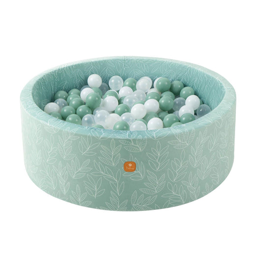 Dodozen foam ball pit in sage with round pool offering roomy toddler play space.
