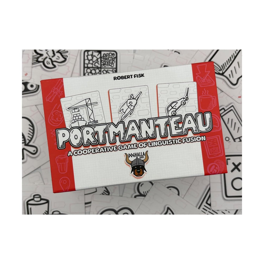 Doghalla Games Portmanteau game box on a table for family game night.