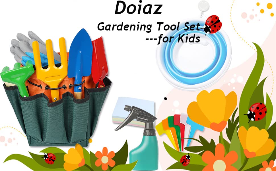 Doiaz Kidz Gardening Tool Set watering can teaches watering basics with easy grip.