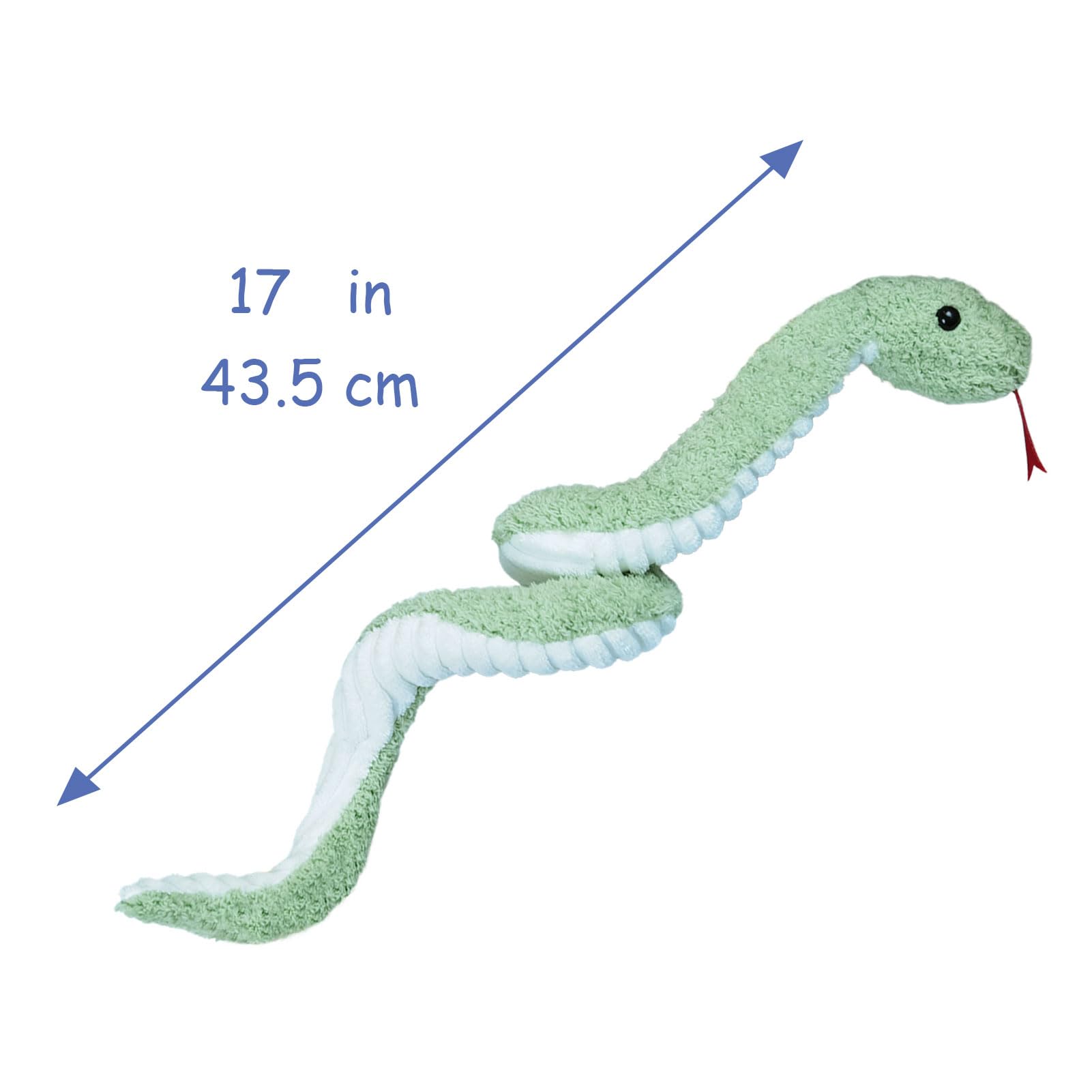 Doindute green plush snake close-up highlights fluffy fur and cheerful colors