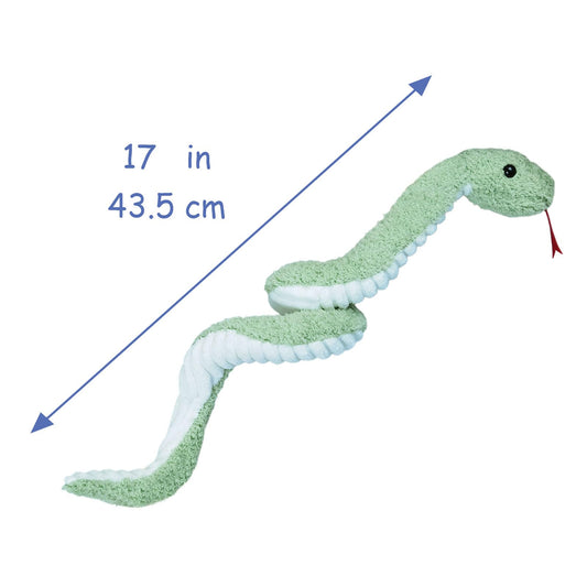 Doindute green plush snake close-up highlights fluffy fur and cheerful colors