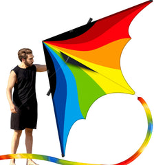 Doinfly triangular rainbow kite front view for easy, stable flying.