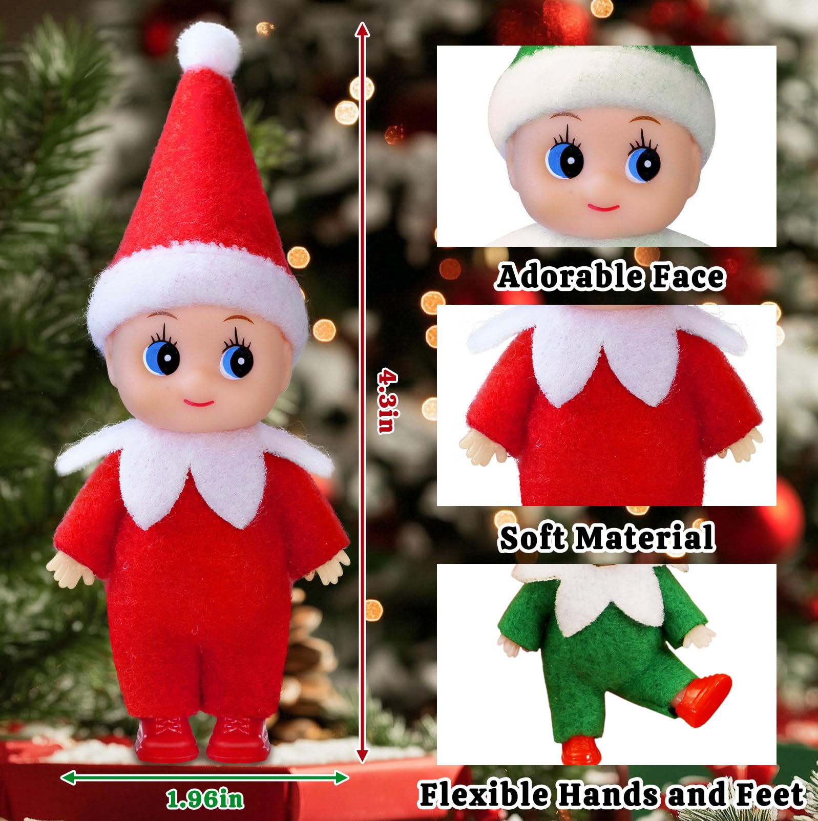 Dokeawo Christmas Tiny Elf Doll stands for tabletop display.