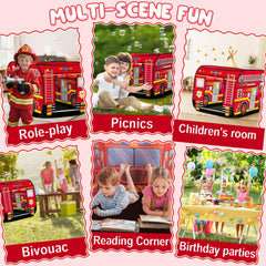 Dolanus Fire Truck Play Tent spacious area fits multiple kids for shared fun.
