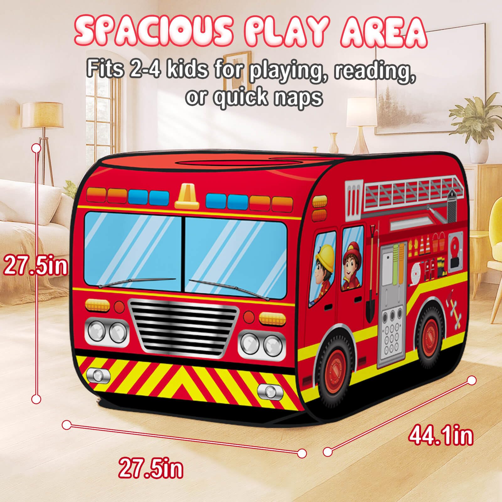 Dolanus Fire Truck Play Tent steel frame provides a sturdy play space.