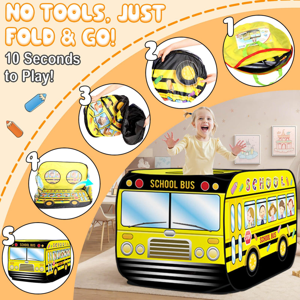 Dolanus School Bus Play Tent with a sturdy steel frame for durability