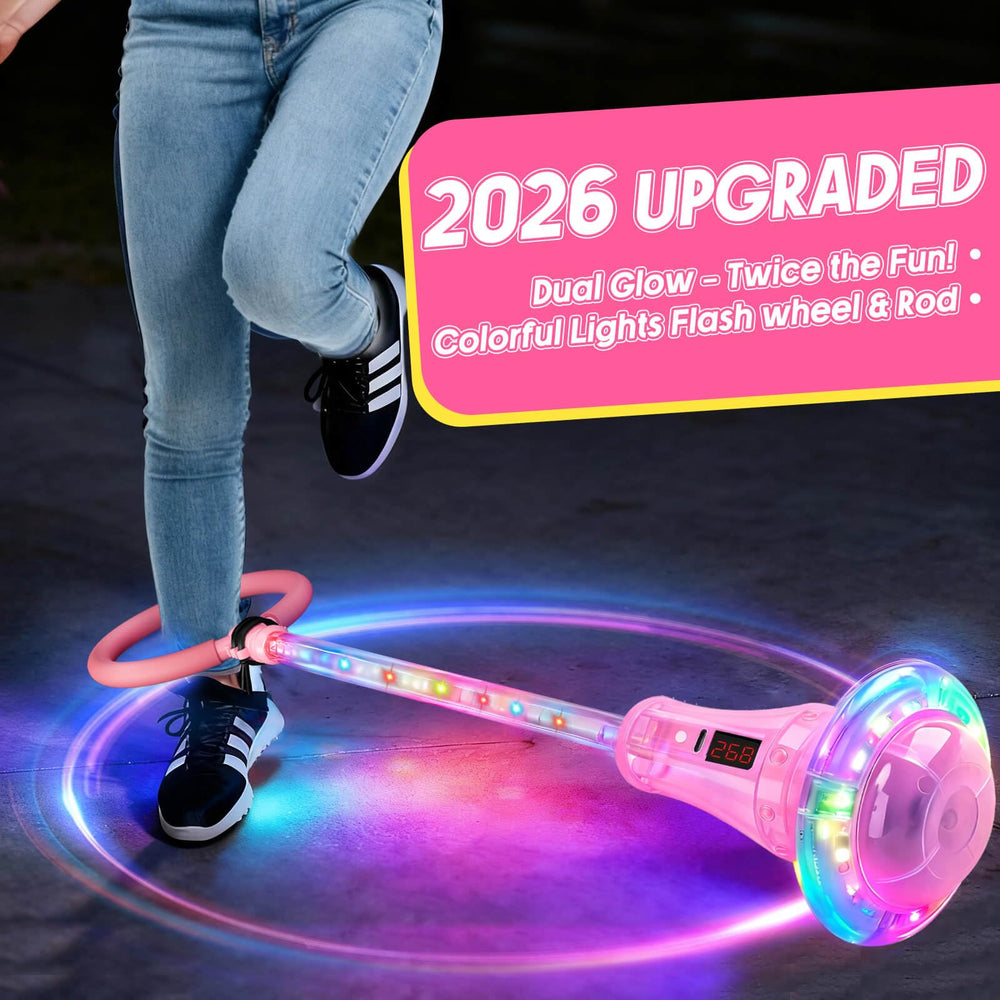 Dolanus skip toy 7-color glow on rod and wheel enhances nighttime play.
