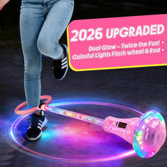 Dolanus skip toy 7-color glow on rod and wheel enhances nighttime play.