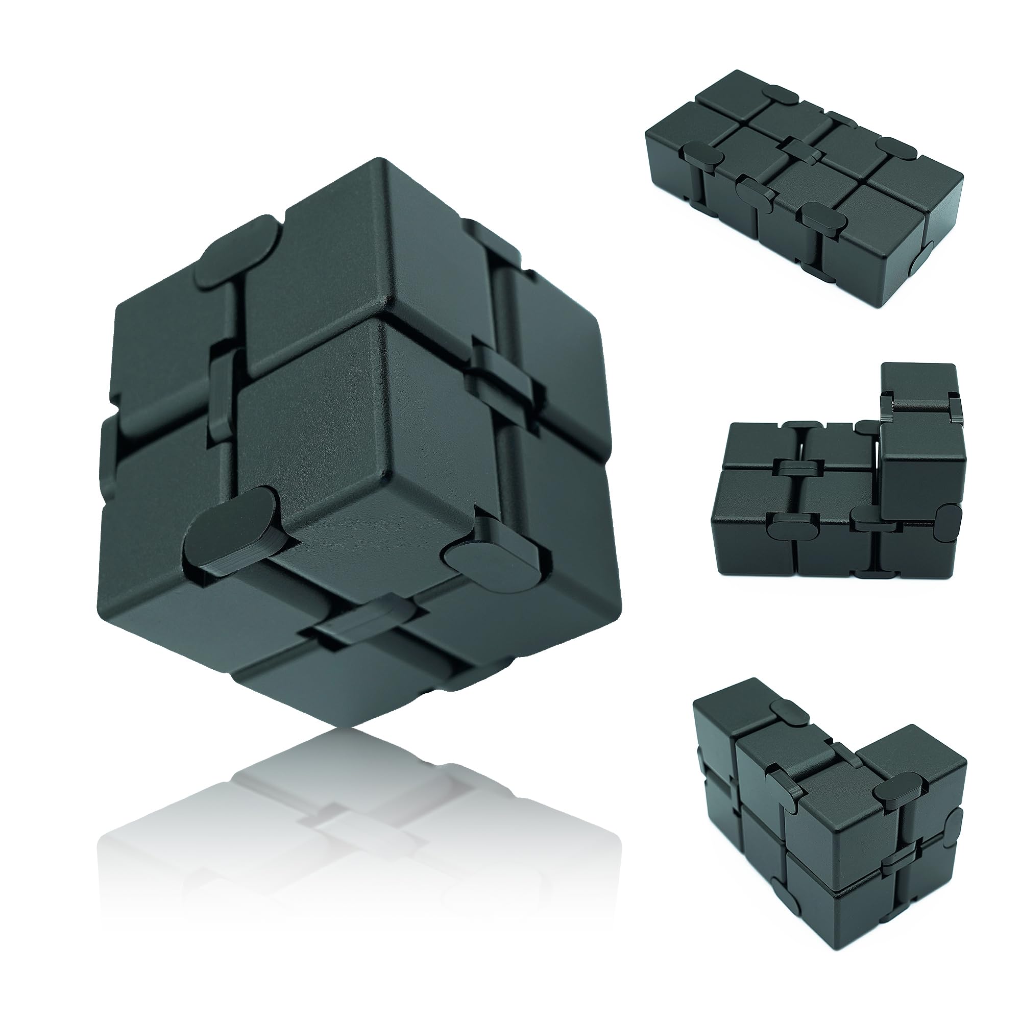 DOLASEV Infinity Cube in black metal, a compact fidget tool for focus.
