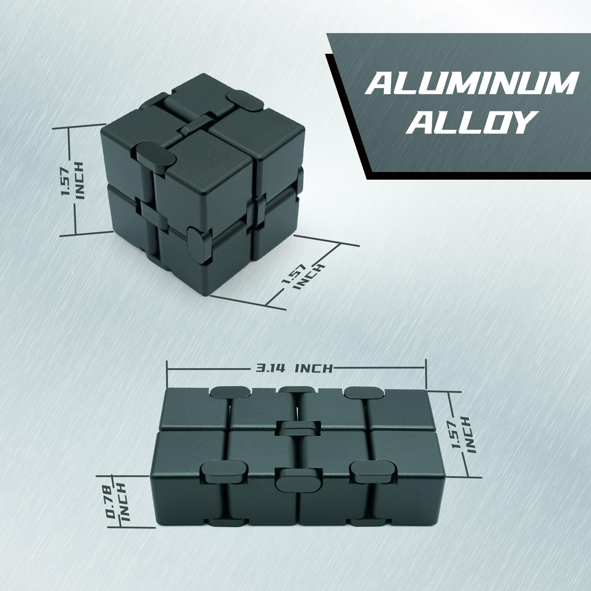 DOLASEV Infinity Cube metal closeup, smooth CNC edges for comfortable handling.