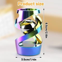 DOLASEV rainbow desk toy in hand shows sturdy aluminum construction.