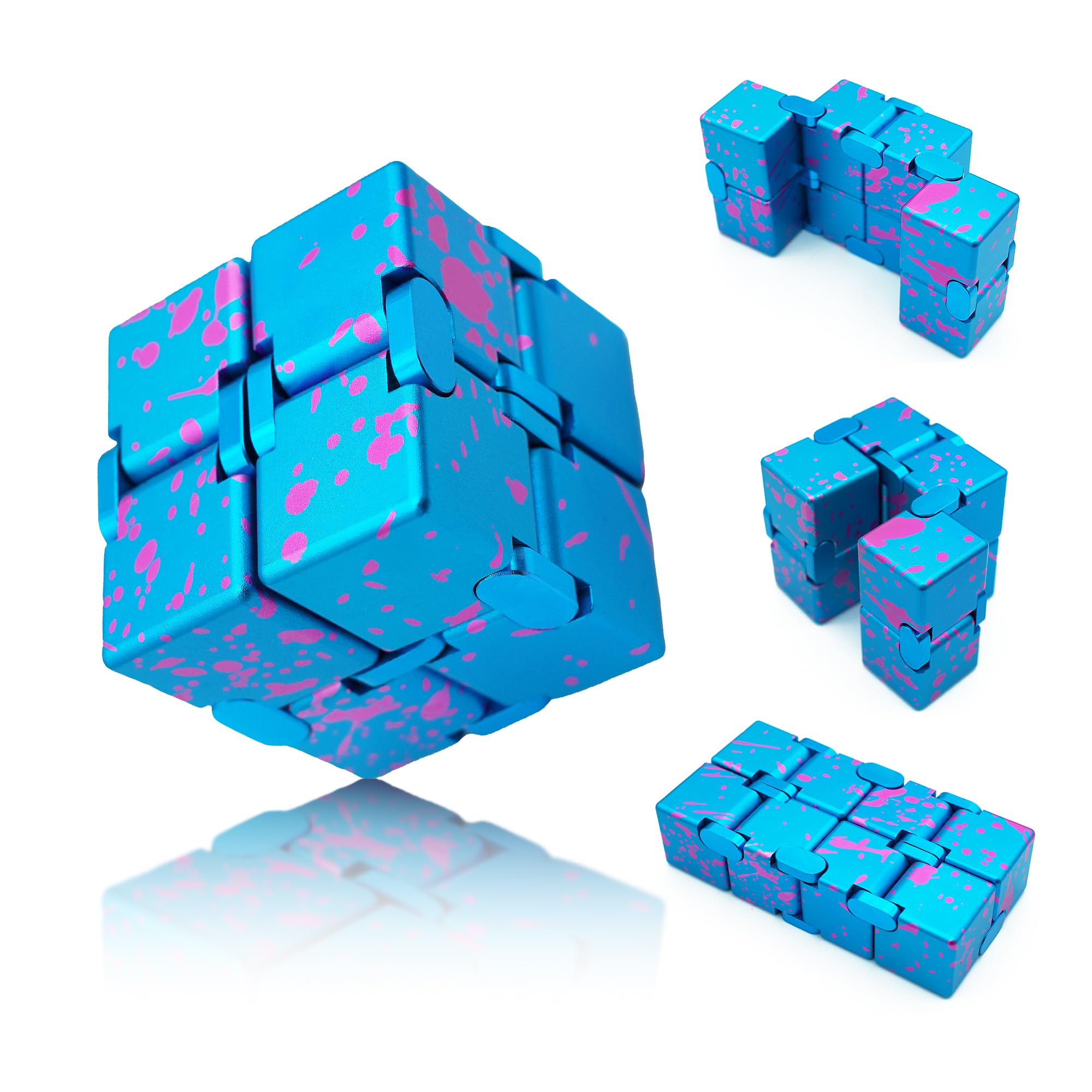 Dolasev Weighted Infinity Cube blue-pink front view, premium fidget toy for focused work