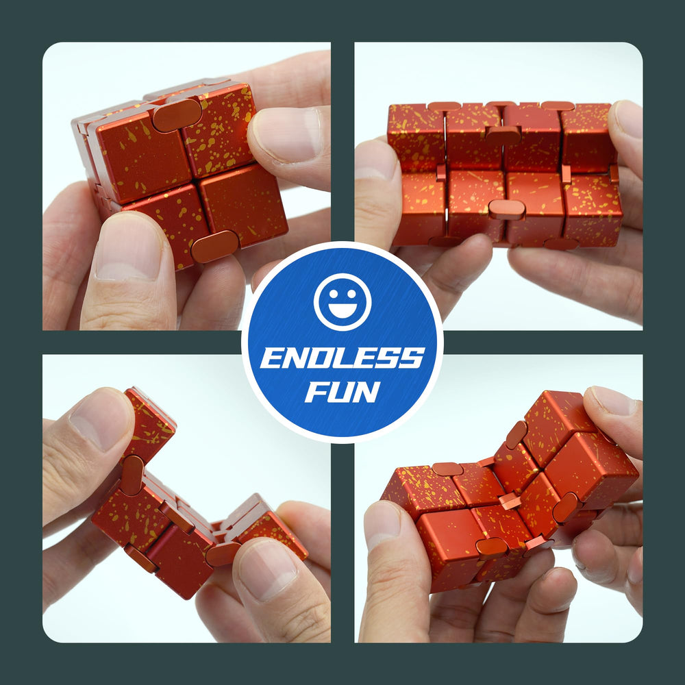 Dolasev metal infinity cube closeup, CNC-rounded edges for comfortable grip